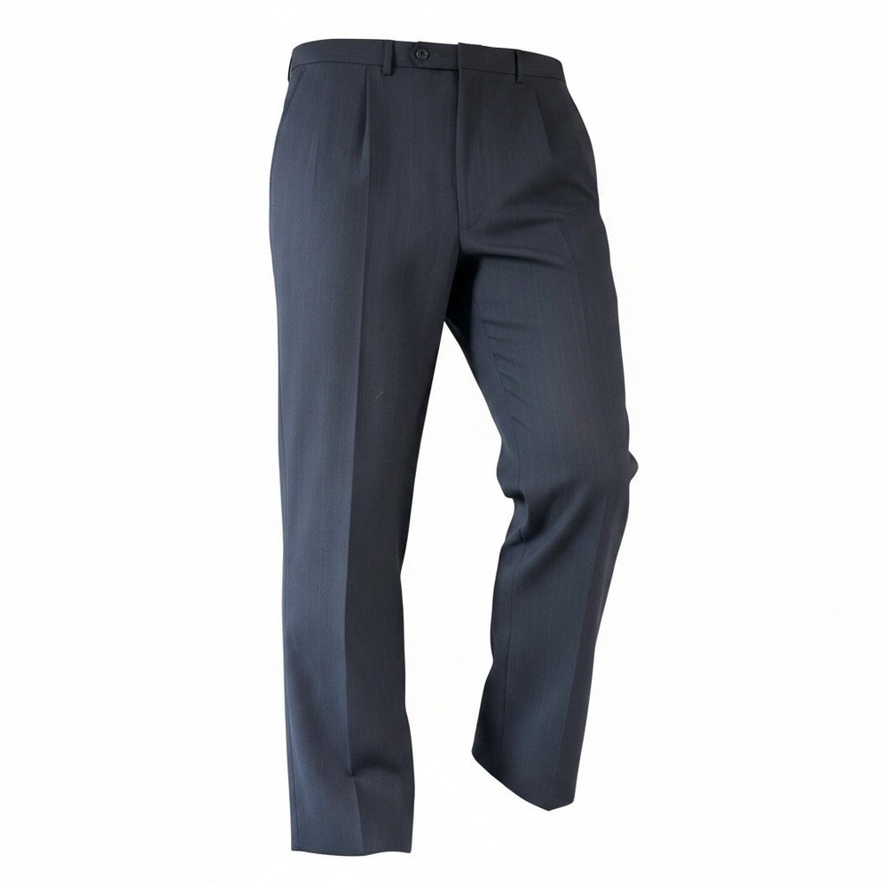 TownCraft Mens Pleated Front Dress Pants 36x30 Blue Pinstripe Wool Blend N2140